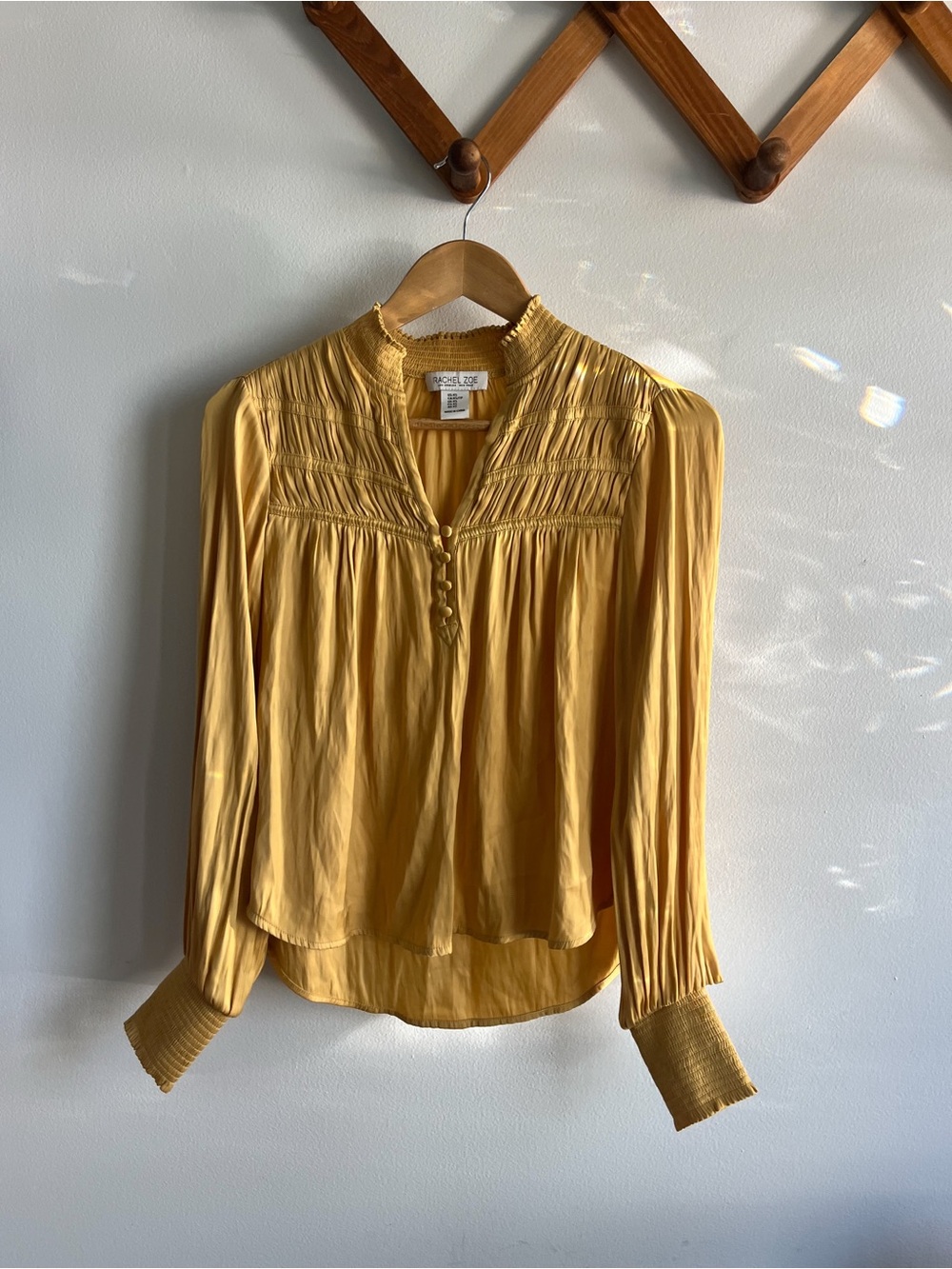 Rachel Zoe Mustard Smocked Yoke Long Sleeve Blouse